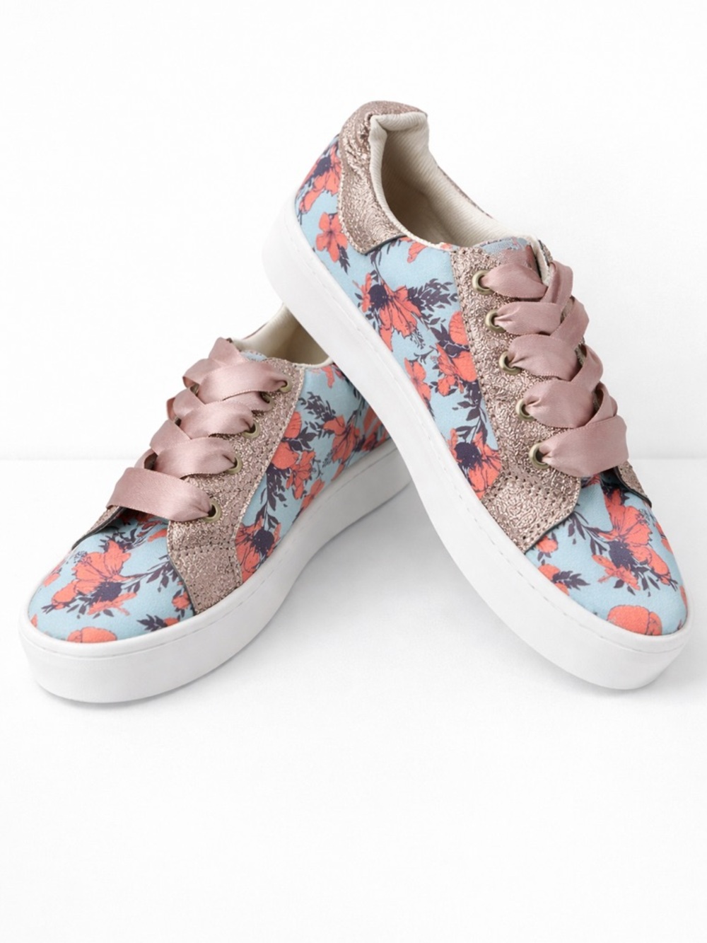 Chula Floral Sneakers Size 7 | Satin Laces Trendy Casual Shoes - Picture 2 of 10